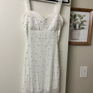 Elegant White Beaded Pearl Windsor Dress